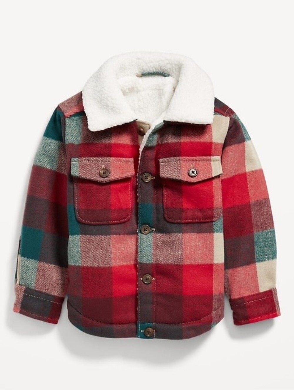 Old Navy Red Plaid Sherpa-Collar Pea Coat